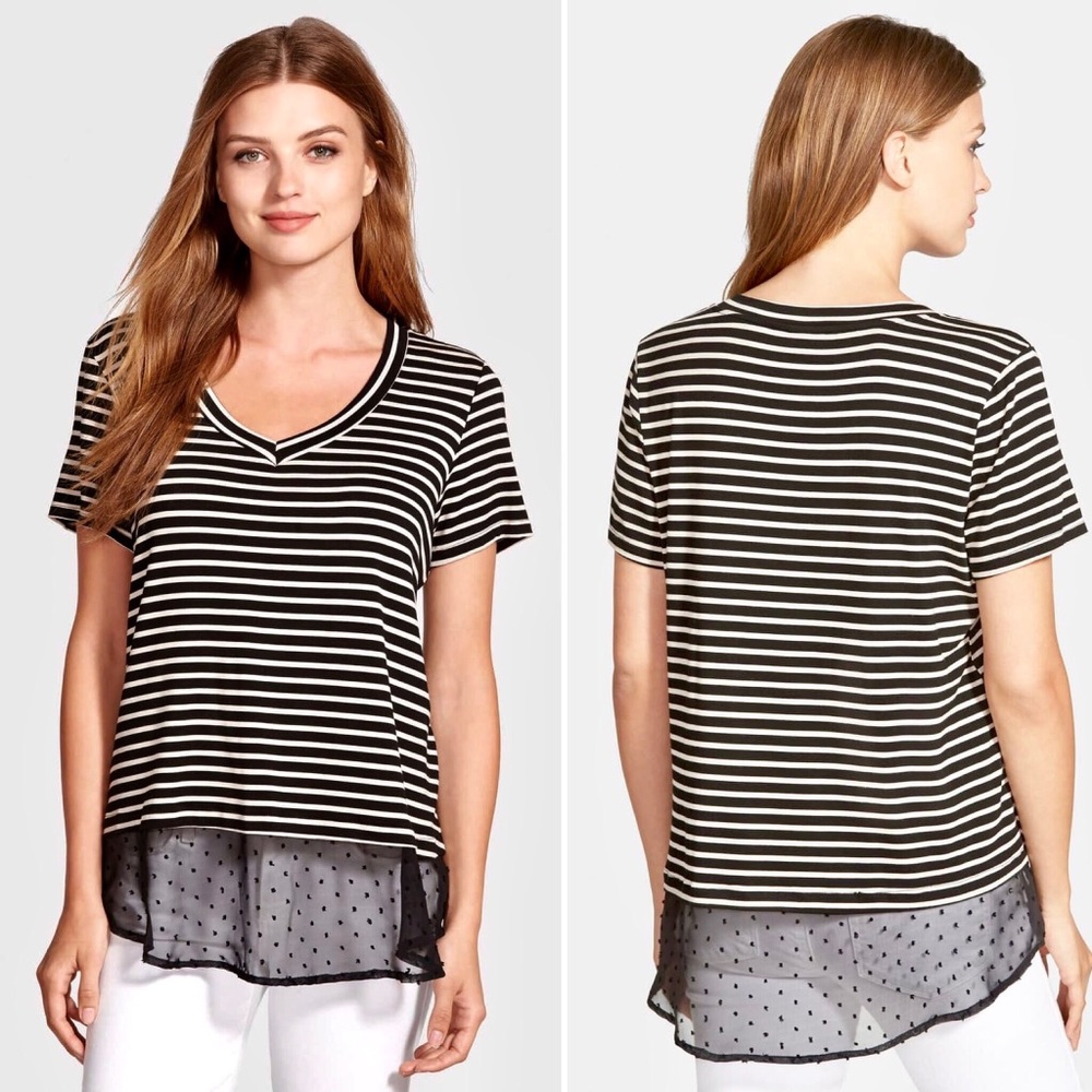 Bobeau Layered Look Stripe V-Neck Top